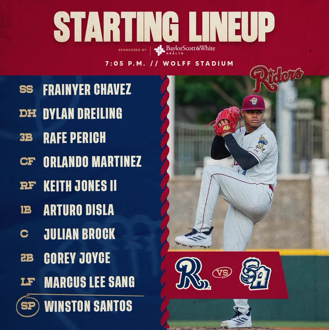 Chavez, SS
Dreiling, DH
Perich, 3B
Martinez, CF
Jones II, RF
Disla, 1B
Brock, C
Joyce, 2B
Lee Sang, LF
Santos, SP