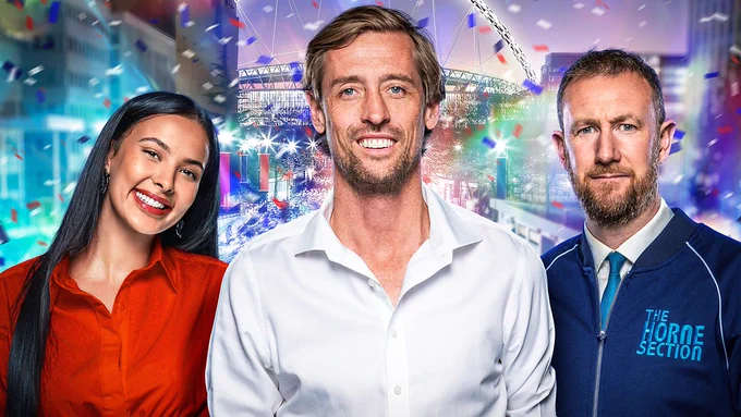 Crouchy's Year-Late Euros: Live
Entertainment
BBC One (Fulwell 73 productions)
11 June - 12 July 2021
12 episodes

Peter Crouch, Maya Jama and Alex Horne host their post-match party. The biggest names from sport, comedy and music star in a festival of football and fun. Broadcast during the delayed 2020 European Football Championships.