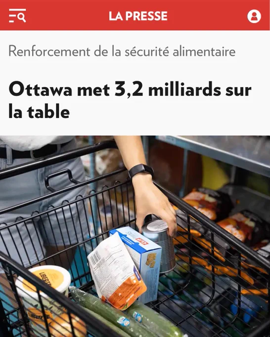 Saisie d’écran d’un article de La Presse dont le titre est : Ottawa met 3,2 milliards sur la table.