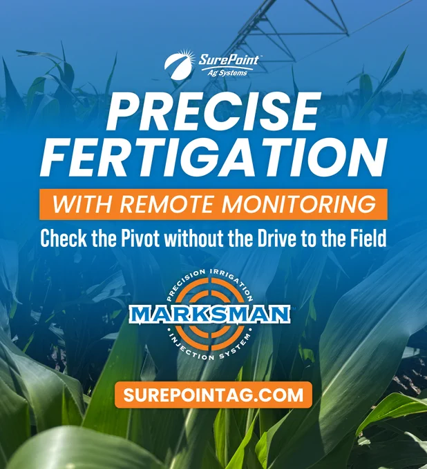 Marksman™ gives growers remote visibility and precise fertigation control, helping you know what is being applied, when it is happening, and how much is going out while allowing you to monitor and adjust applications remotely, keep accurate digital records, and receive alerts if something is off.

Built for row crops and specialty crops alike, Marksman helps reduce labor, prevent costly mistakes, and simplify record keeping with automatic application logs.

Put more control in your hands and fewer miles on your pickup with Marksman™: www.surepointag.com/marksman.

#SurePointAg #Marksman #Fertigation #Irrigation #AgTech #PrecisionAg #Plant26
