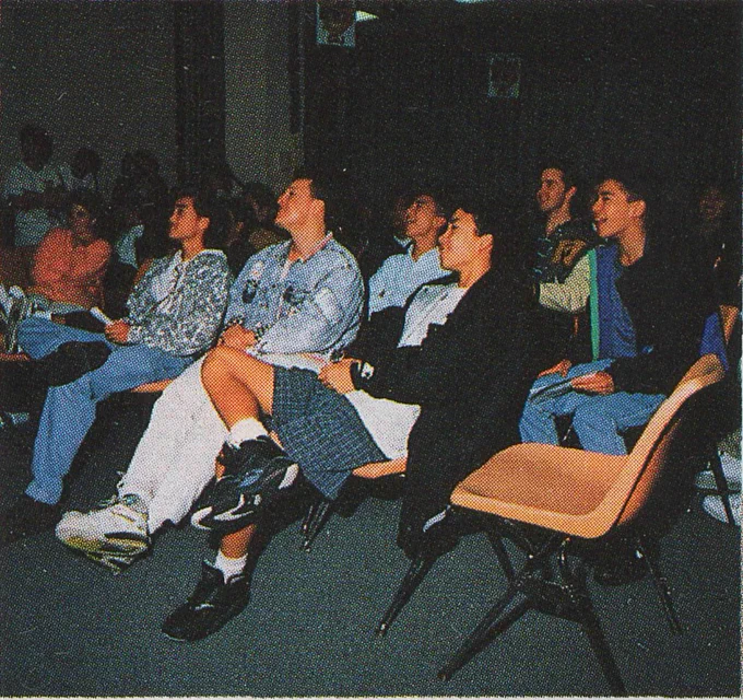Tony Tsui, Charles Franco, Willie Lee and Tomo Ohira. Background between Charles and Willie is Sonny Fong. 1991 Street Fighter 2 National Championships Yellow Brick Road Arcade UTC San Diego.