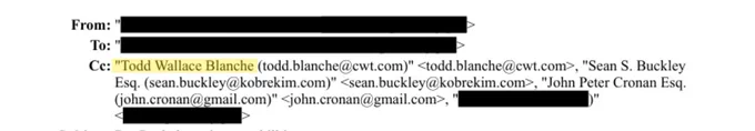 EFTA document EFTA00092801 showing Todd Blanche CC'd on Epstein case legal correspondence