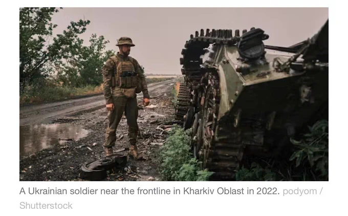A Ukrainian soldier near the frontline in Kharkiv Oblast in 2022.
