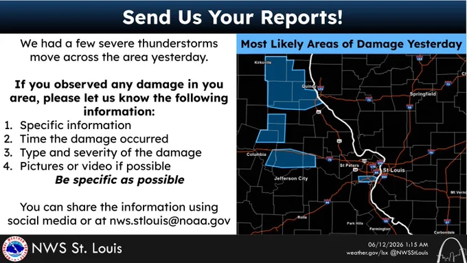 A request for reports from yesterday's severe thunderstorms.