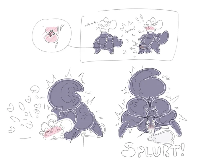 A kobold in a skintight bodysuit, with a small hard cage snuggly hugging his bits. 

Then suddenly he has a fat cock bulging the suit

And suddenly they’re on the floor cranking it and cumming their brains out into the suit