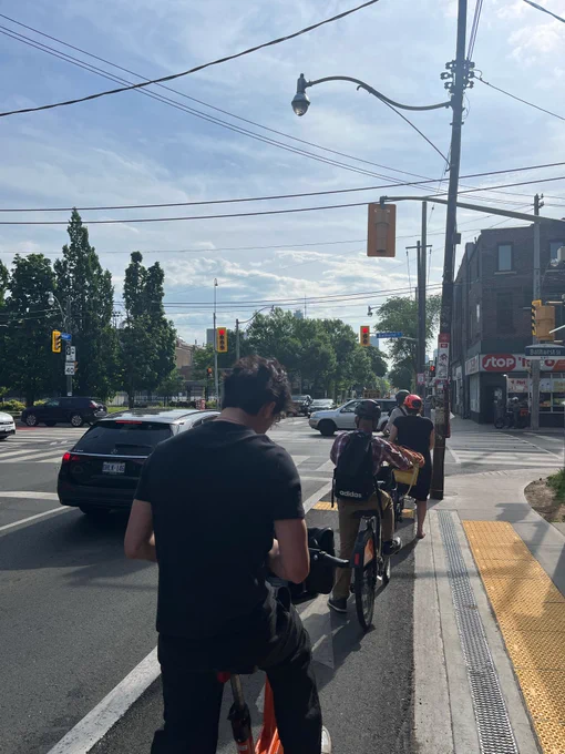 Row of cyclists on harbord