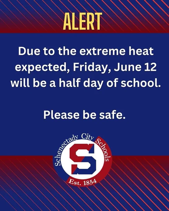 ALERT:  Due to extreme heat, Friday will be a half day of school