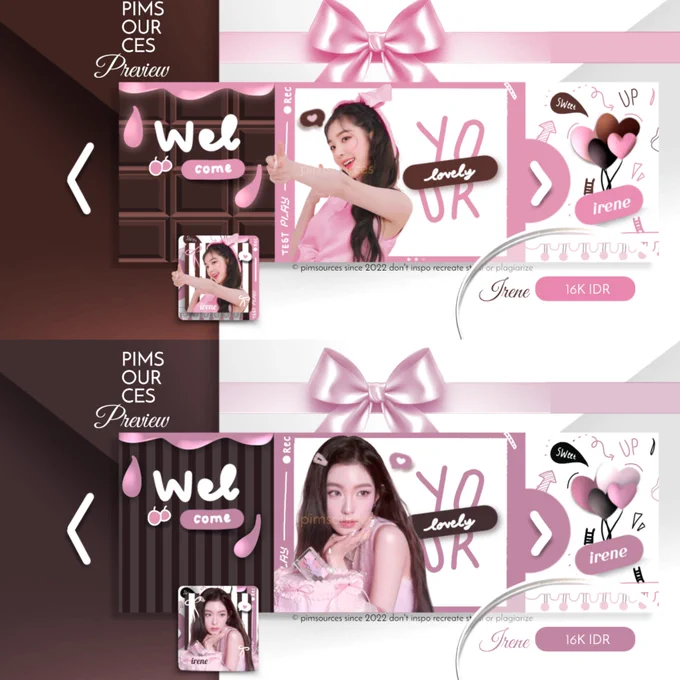 🥧 IRENE
💝 16K IDR | Retext name
🐇 QRIS 
graphics edited and designed by © pimsources since 2022 don't inspo steal recreate plagiarized or heavy reference are strictly prohibited
