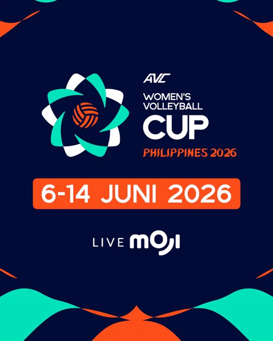 Promotional poster for the AVC Women's Volleyball Cup 2026 in the Philippines. Bold design with key event dates.