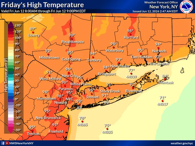 A map of the high temperature forecast for today across the local area.