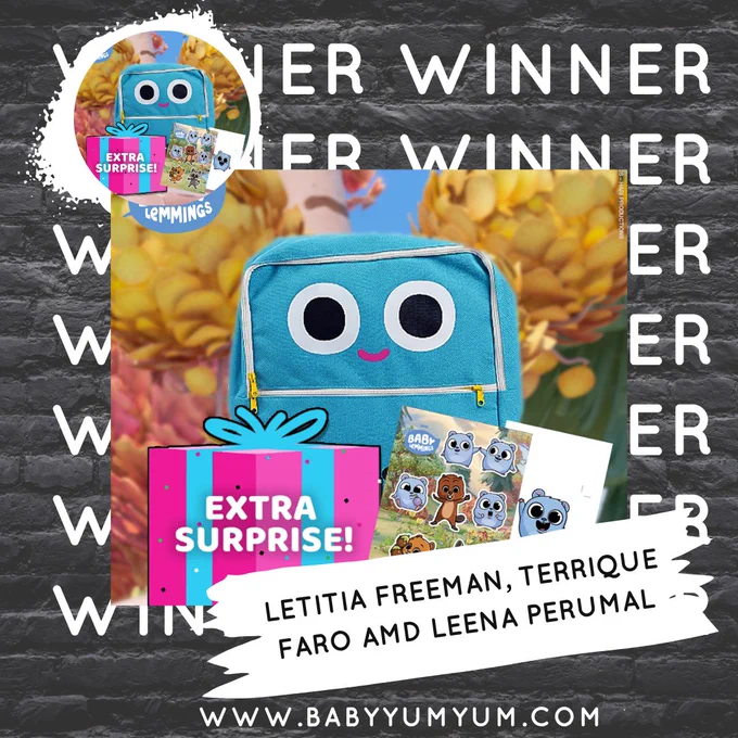 🎉 WINNER ANNOUNCEMENT 🎉

A big thank you to everyone who entered our @cartoonitoafrica x BabyYumYum Baby Lemmings competition! 💚

Congratulations to our lucky winners:
✨ Letitia Freeman
✨ Terrique Faro
✨ Leena Perumal

You have each won a Baby Lemmings hamper packed with fun goodies, including plush toys, stickers, tattoos and a Cartoonito backpack! 🎒🎁

Stay tuned for more giveaways!

#BabyYumYum #BYY #BabyLemmings #CartoonitoAfrica #CompetitionWinner #WinnerAnnouncement