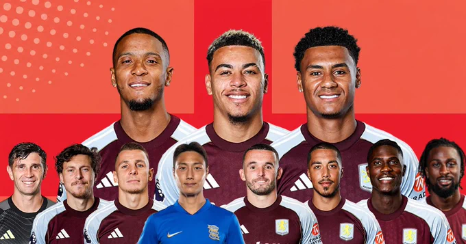 A graphic showing Birmingham-based footballers playing at this year's FIFA World Cup. They are: Ezri Konsa, Morgan Rogers and Ollie Watkins (Aston Villa and England) Emiliano Martinez (Aston Villa and Argentina) Viktor Lindelof (Aston Villa and Sweden) Lucas Digne (Aston Villa and France) Paik Seung-ho (Birmingham City and Korea Republic) John McGinn (Aston Villa and Scotland) Youri Tielemans and Amadou Onana (Aston Villa and Belgium) Evann Guessand (Aston Villa and Ivory Coast)
