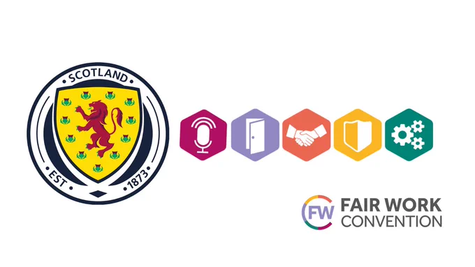 Scotland Football badge and Fair Work Framework icons
