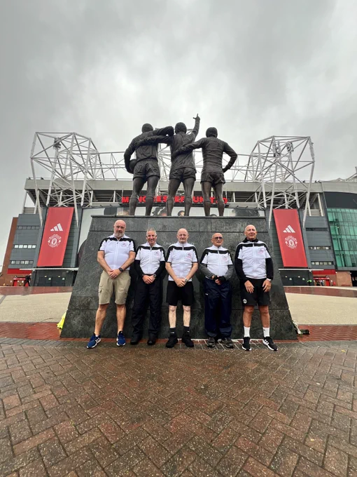 Former Foundation CEO John Shiels prepares to leave Old Trafford and begin his Beautiful Game Tour bike ride.