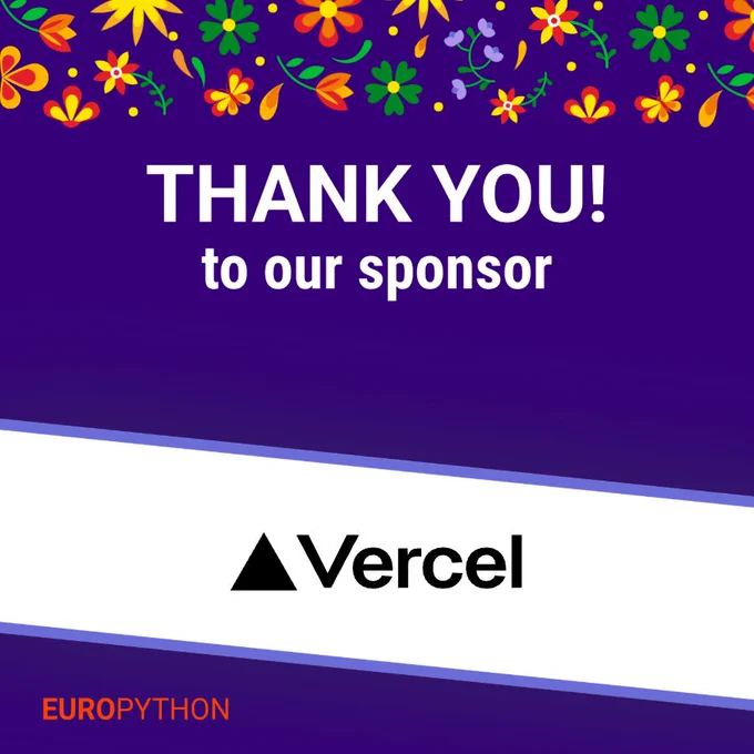 Sponsor announcement for EuroPython 2026 conference: Vercel