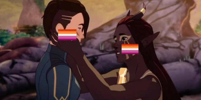 amaya e janai de tdp com a bandeira lésbica na bochecha 