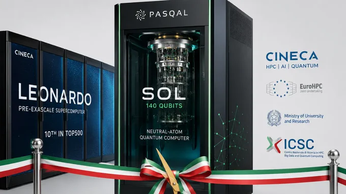 On June 11, 2026, Pasqal Company, a world leader in neutral-atom quantum computing, formally opened Italy’s first neutral-atom quantum computer, marking a significant milestone for the European technological industry. The new system, called SOL, is housed at CINECA, the biggest public supercomputing operator in the country. It represents a major advantage in integrating quantum processing into high-performance computing (HPC) environments.

A new generation of computer resources was introduced with a ribbon-cutting ceremony held at the DAMA Technopole in the Emilia-Romagna area. The Italian Ministry of University and Research, through the Italian Research Center on High Performance Computing (ICSC), co-funded the purchase of these computers by the EuroHPC Joint Undertaking (JU).
SOL: An Integrated Technical Powerhouse with Leonardo
SOL, a Pasqal Orion quantum processing unit (QPU) with 140 qubits, is the focal point of this ceremony. 