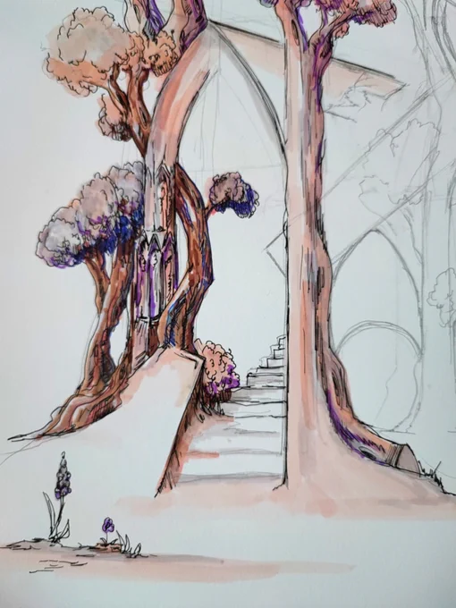 Ink, alcohol markers drawing, wip