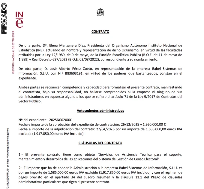 l INE adjudica la gestión del censo electoral al ex diputado del PSOE de Asturias José Alberto Pérez Cueto, quien fuera también ex alto cargo del gobierno socialista asturiano.

En el contexto de grave alteración del censo electoral por las nacionalizaciones masivas, este delicado proceso estará en manos de un ex alto cargo socialista.