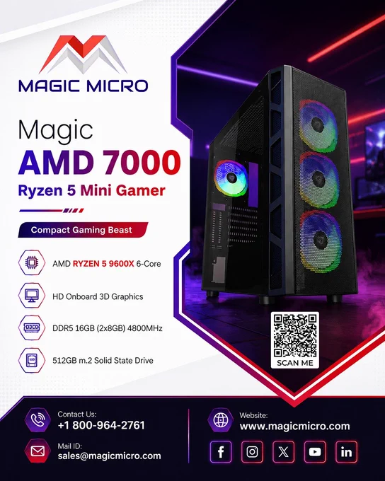 Magic AMD 7000 Ryzen 5 Mini Gamer - Compact Gaming Beast
