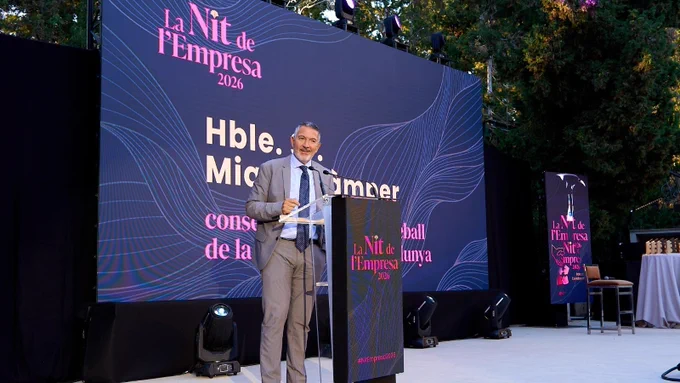 El conseller d'Empresa i Treball, Miquel Sàmper, durant la seva intervenció en La Nit de l'Empresa 2026 de l'Alt Penedès, Baix Penedès i Garraf, de la FEGP