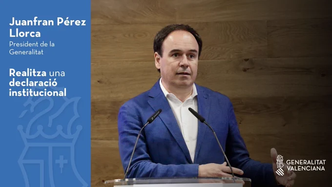 El president de la Generalitat, Juanfran Pérez Llorca, realiza una declaración institucional