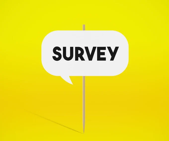 Speech bubble with the word survey in it