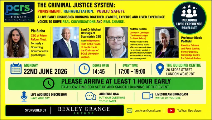 Flyer for the inaugural PCRS forum event on 22 June 2026, taking place from 17:00 to 19:00 at The Building Centre, London WC1E 7BT