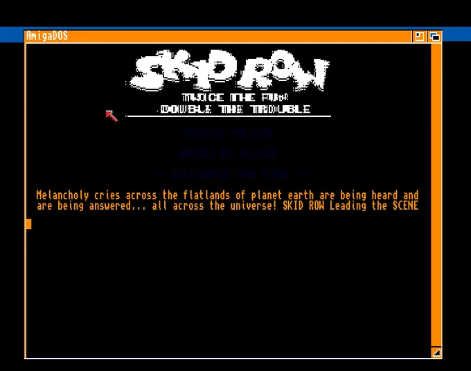 Screenshot of "Wild Wheels" - Crack: Skid Row (SKR) - Trainer ( 8): Alpha Flight (AFL) - Published by Ocean on Commodore Amiga (1990)