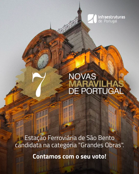 A Estação Ferroviária de São Bento está entre as candidatas às Novas 7 Maravilhas de Portugal, na categoria "Grandes Obras".

Mais do que uma estação ferroviária, São Bento é um espaço onde património, arte e mobilidade se encontram diariamente, sendo um dos locais mais emblemáticos da cidade do Porto.

Ajude a destacar este ícone nacional através da sua votação.

A votação é realizada através de chamada telefónica de valor acrescentado, ou via app TVI PASS, com o custo de 1€   IVA por voto.