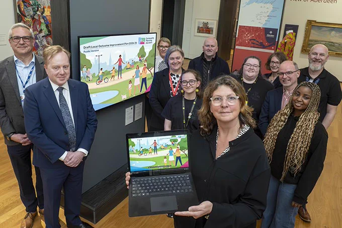 Dr Jessica Allen, Deputy Director of the UCL Institute of Health Equity, who spoke at the launch of Community Planning Aberdeen’s Local Outcome Improvement Plan (LOIP) 2026-2036, pictured alongside partners from across the city.