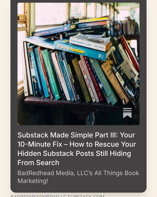 💥 NEW: Substack Made Simple Part III: Your 10-Minute Fix – How to Rescue Your Hidden Substack Posts Still Hiding From Search https://geni.us/SubstackIndexing by @BadRedheadMedia via @Substack

Simple tweaks that help search engines understand your posts so readers can find them.

I teach simple fixes like this for writers every week on Substack (free)

Start here:
https://geni.us/SubstackIndexing

All my Substack articles: https://badredheadmediallc.substack.com/s/substack-tips (also free)