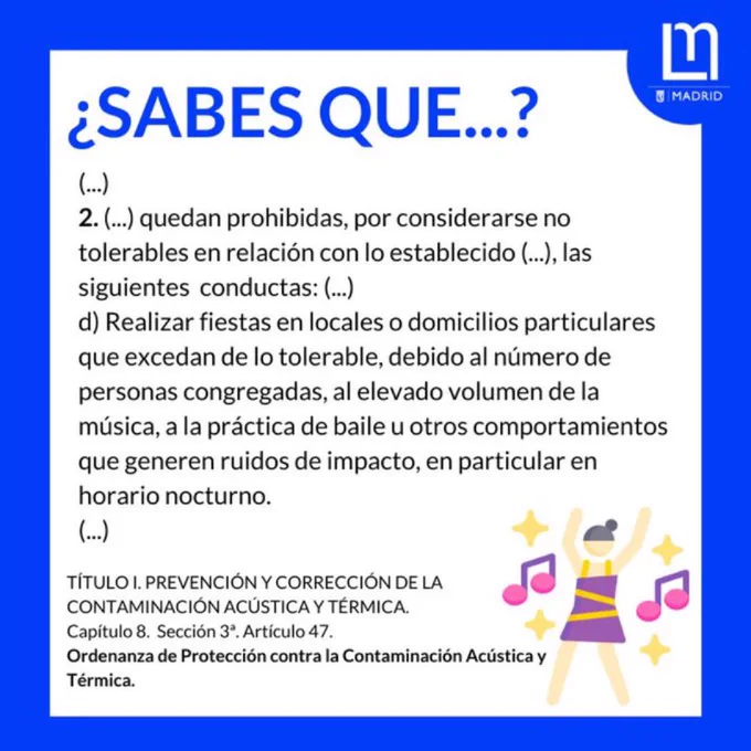 Infografía con extracto de la Ordenanza de protección contra la contaminación acústica. Más información pinchando en el enlace.