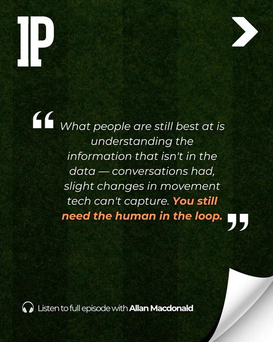 Quote graphic emphasizing the importance of human insight in data interpretation, featuring a podcast promotion with Allan Macdonald.