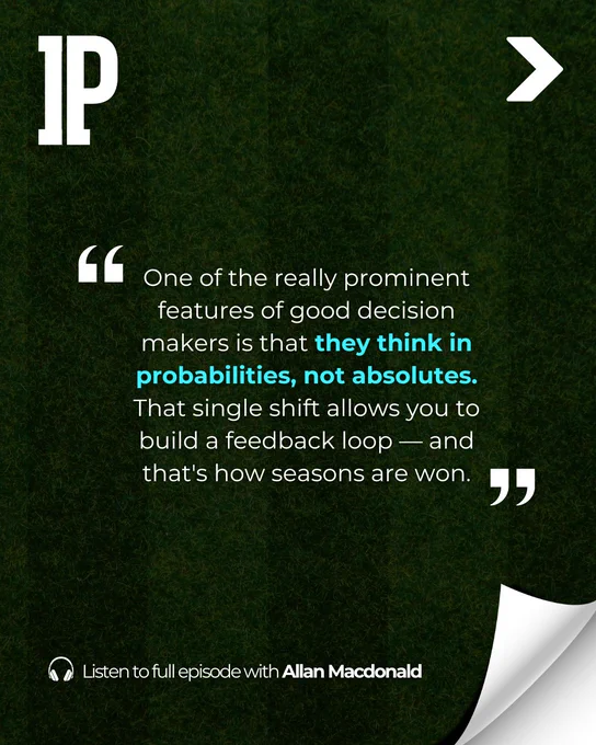 A motivational quote about decision making featured on a textured dark background. It emphasizes thinking in probabilities rather than absolutes.
