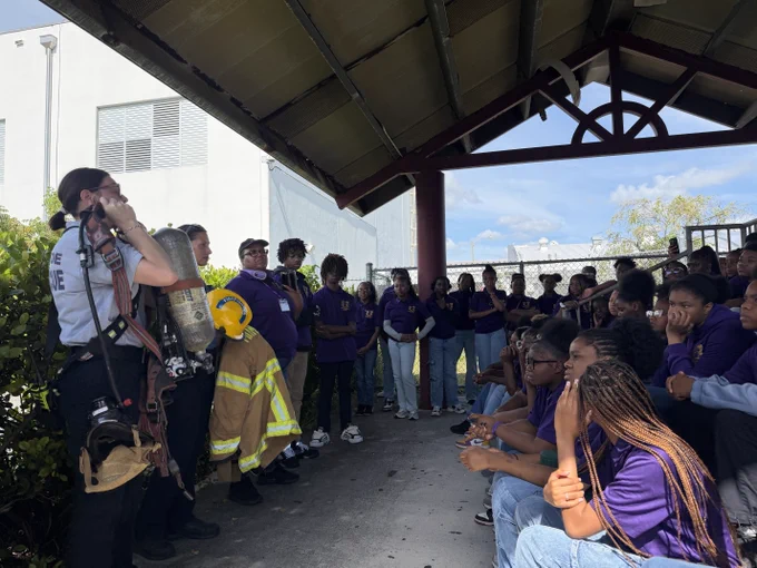 MDFR Community Affairs team truck demo at Miami Norland Senior High School. 