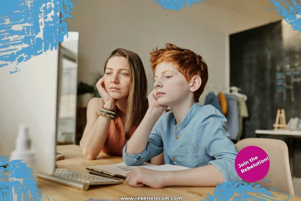 Parent and child choosing a phone online