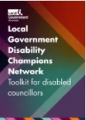 Cover of a toolkit titled 'Local Government Disability Champions Network' designed for disabled councillors with a colorful geometric background.