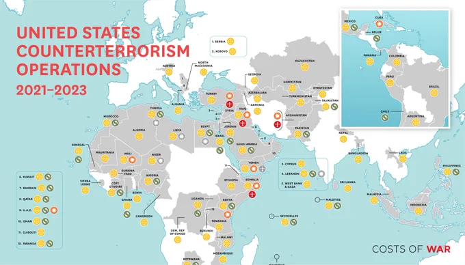 Map: United States Counterterrorism Operations, 2021-2023 from the report, "United States Counterterrorism Operations Under the Biden Administration, 2021-2023"