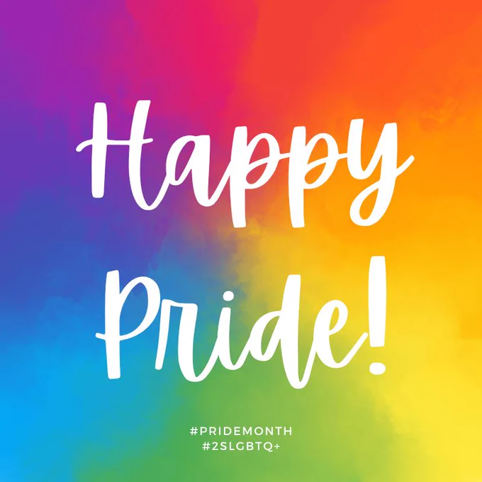A bright wash of rainbow watercolours. The white text over the splash of colour reads, "Happy Pride!"
