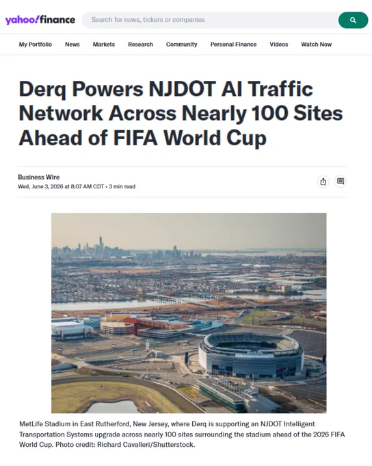 With over 1 million visitors expected across the NY-NJ region for the 2026 FIFA World Cup, managing traffic and ensuring safety is a massive undertaking.

We're proud to support the New Jersey Department of Transportation through a major intelligent transportation system upgrade across 95 sites surrounding MetLife stadium. Complex roadways and event-driven congestion require more than just traditional traffic management: they require real-time, proactive intelligence.