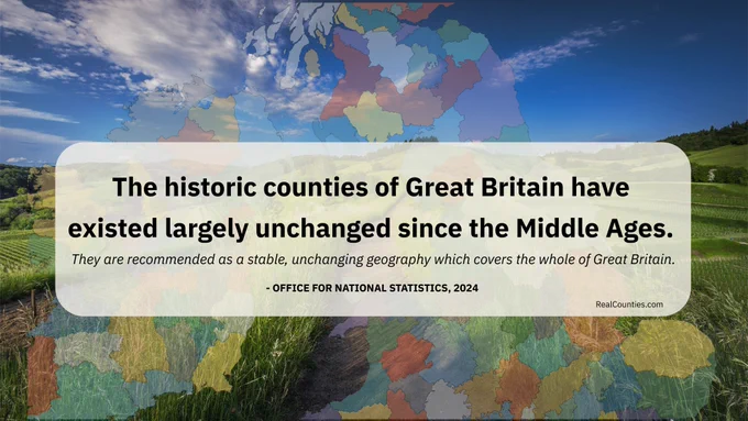 Historic Counties - ONS quote explaining their importance - infographic from RealCounties.com