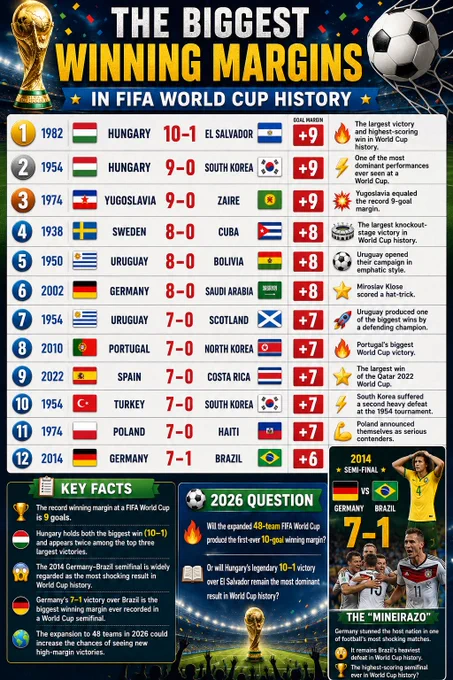 The Biggest Winning Margins in FIFA World Cup History