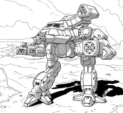 BSW-X1 Bushwacker.  This 55-tonner has a top ground speed of 86 kph, and an eclectic mix of weapons.  An AC/10 and ER Large Laser give it striking power, backed up by two LRM-5s and 2 Machine Guns.  9 tons of armor keep it reasonably safe, and 11 Double Heat Sinks keep it well-cooled, unlike this same 'Mech in MechWarrior 3.

Bushwacker was an attempt to make more compact, lower profile 'Mechs that were harder to hit, but shrinking the frame made it impossible to fit all the pieces together.  But lessons learned from reverse-engineering Vulture OmniMechs during the Clan Invasion finally let the designers sort out the space issues and let the Bushwacker work.

Bushwacker is almost a secondary mascot of BattleTech, being the starting 'Mech in MechWarrior 3, and making an appearance in the BattleTech cartoon.