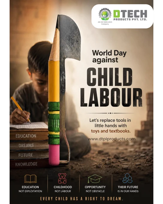 📚 Not tools. Dreams.
🎓 Not labour. Education.

Every child deserves a chance to learn, grow, and succeed.

🌍 World Day Against Child Labour

#WorldDayAgainstChildLabour #ChildRights #EducationForAll #StopChildLabour #DTechProducts