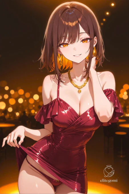 光が淡く広がる中で、彼女は笑っていた。

こちらを見ながら、微笑む。

おいで？

金が、耳元で揺れていた。
赤が、光の中で滲んだ。
