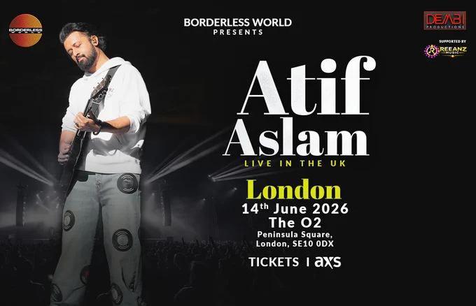  Atif Aslam performing live with guitar on stage, promoting his concert at The O2