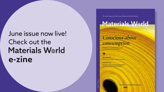 June 2026 issue of Materials World cover against an indigo background