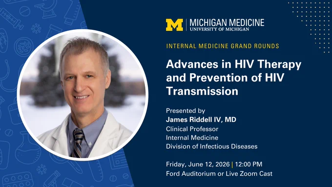 Picture of Dr. Jamie Riddell next to information on their Grand Rounds presentation