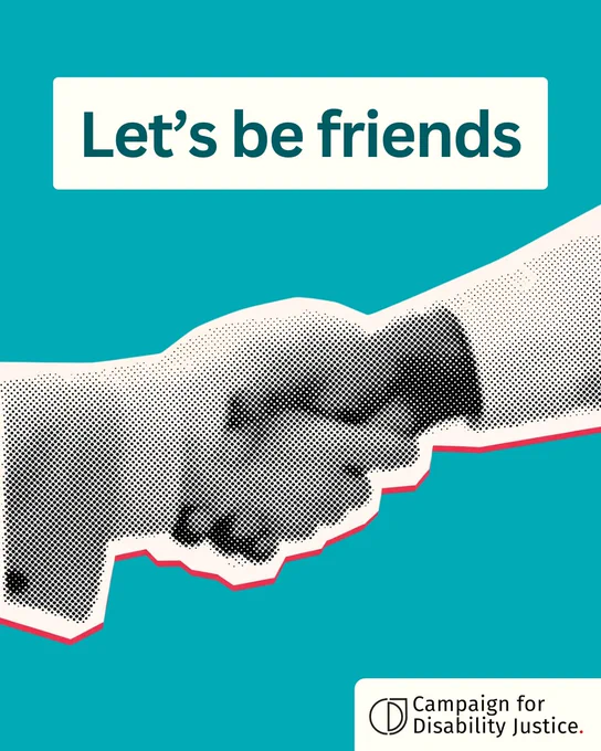 'Let's be friends' above a pop art picture of a handshake.